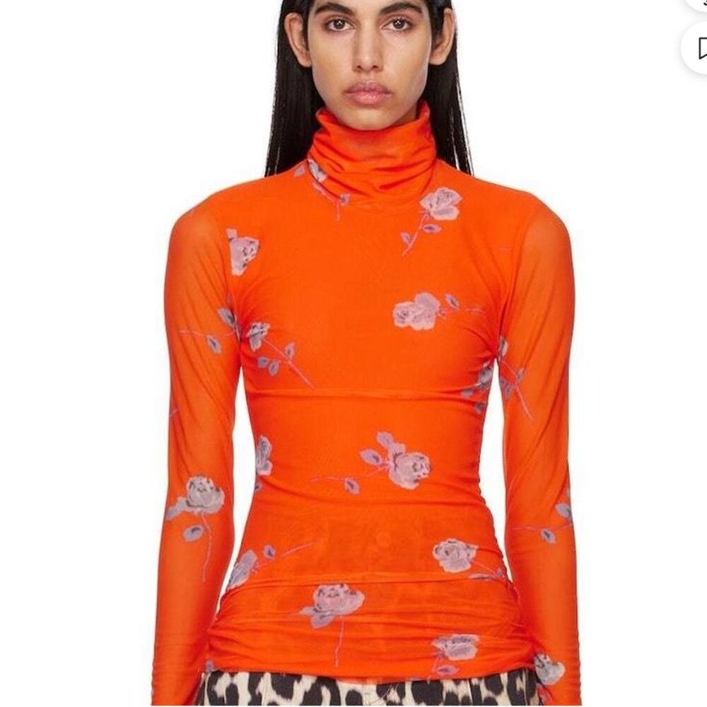 Ganni Nylon Floral Print Shirt